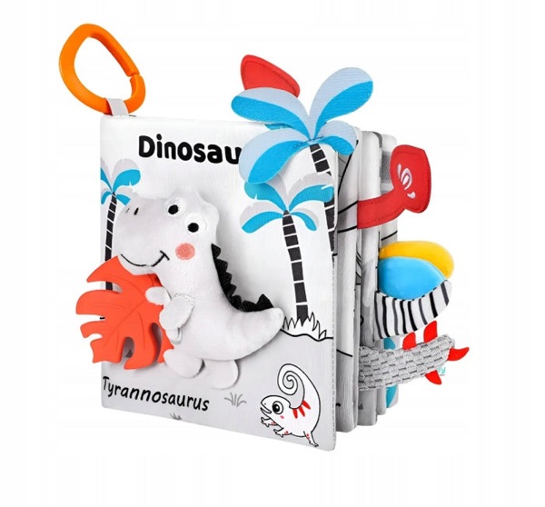 Książeczka sensoryczna Dinozaur z gryzakiem – Montessori dla niemowląt 0+