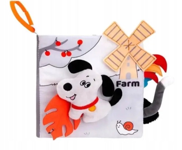 Książeczka sensoryczna Piesek na farmie z gryzakiem – Montessori 0+