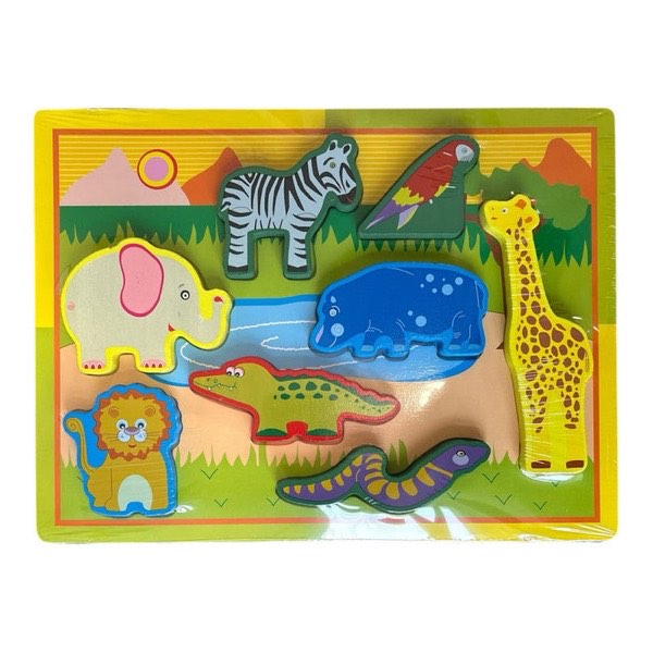 Drewniana układanka puzzle Dżungla – zebra i słoń, zabawka na prezent