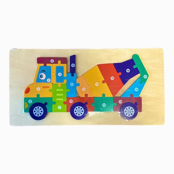Drewniana układanka ciężarówka z numerkami – puzzle edukacyjne